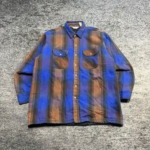 Vintage Five Brother Heavy Flannel Shirt Long Sleeve XL USA Plaid Brown Blue 80s